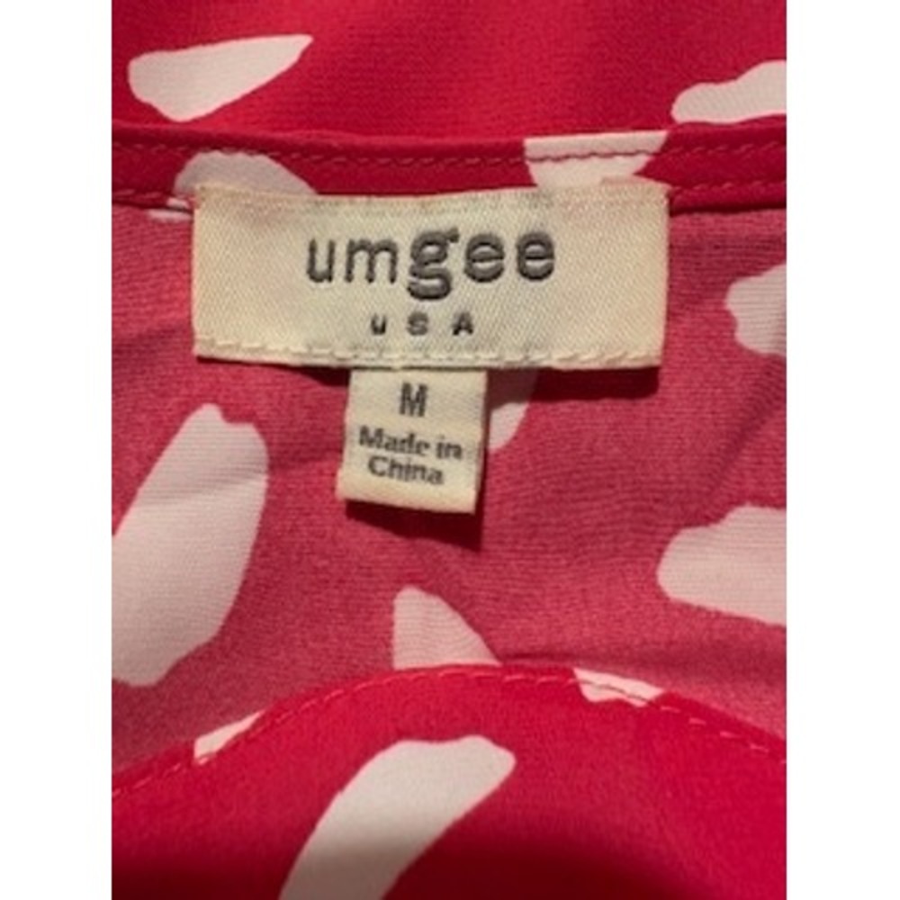 UMGEE Peplum Blouse Medium Pink White AbstractPolka Dot Kimono Sleeve Top - Picture 7 of 8